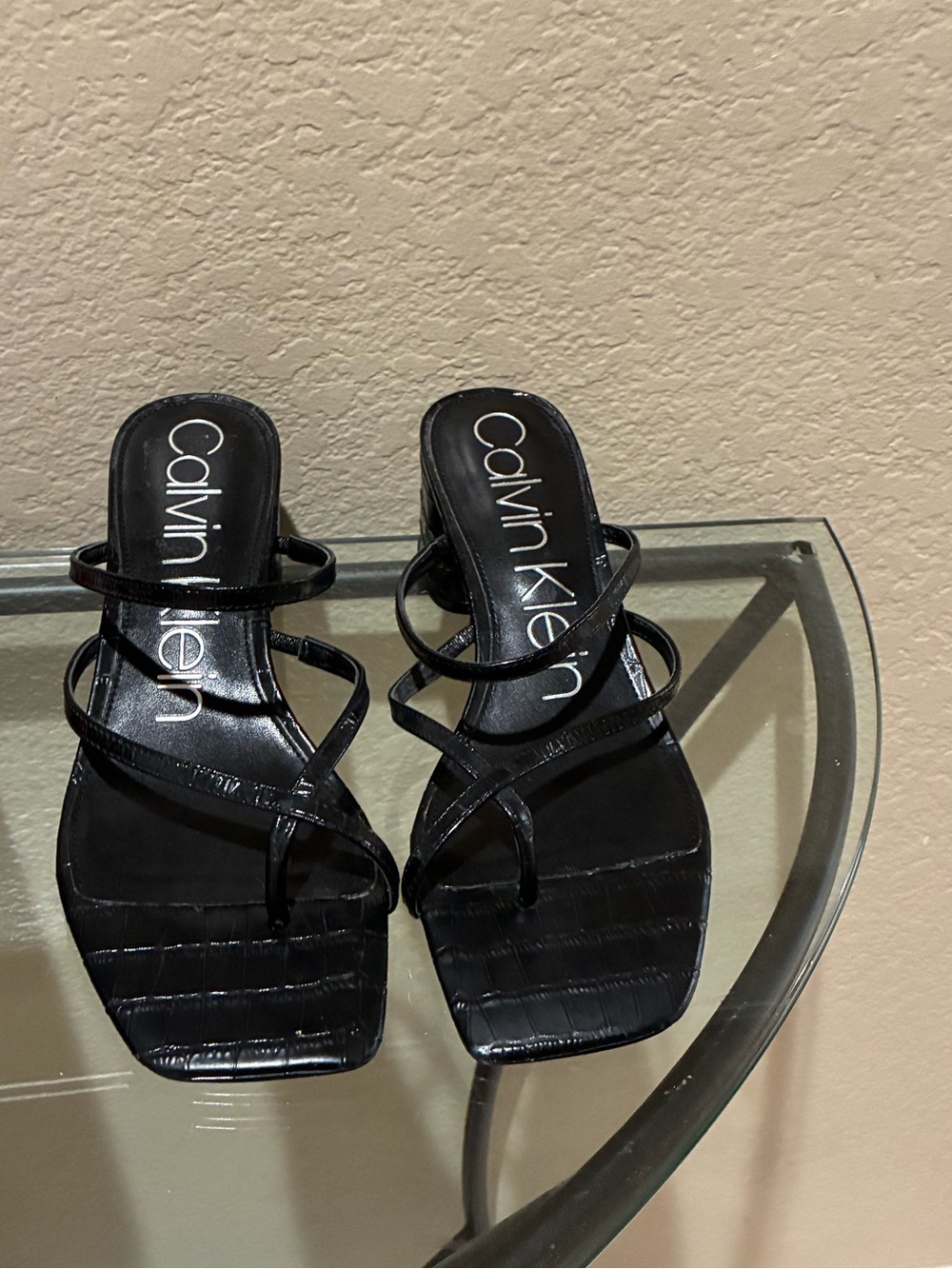Calvin Klein Black Strappy Block Heel Sandals